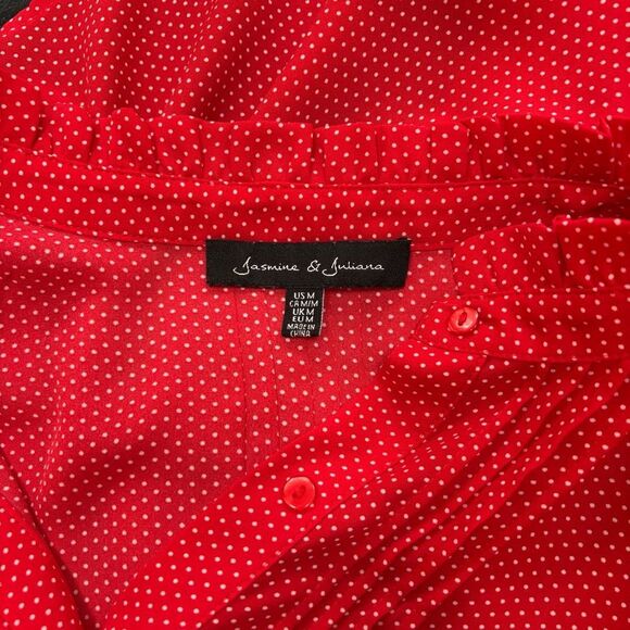 Jasmine & Juliana Red Polka Dot Pintuck Blouse - Size M - Picture 2 of 6